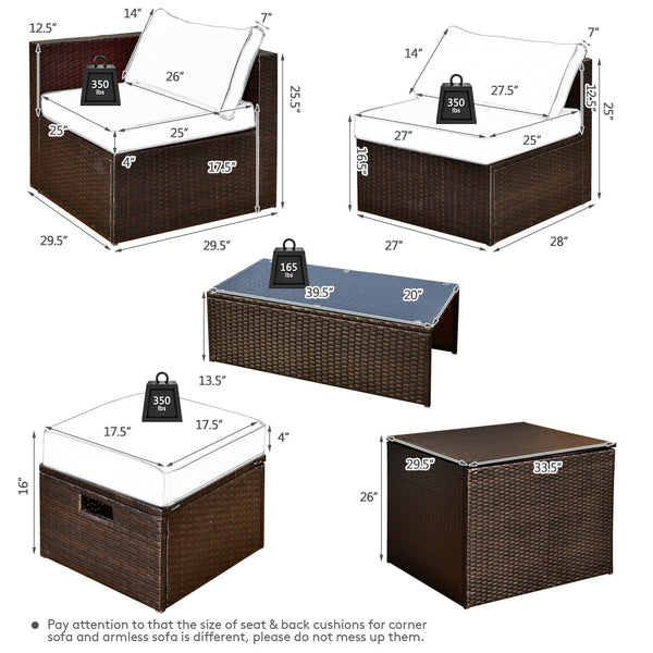 8-piece seat for more creative combinations Fetch different belongings with ease because of the practical coffee table Sturdier and safer to use with high quality tempered glass tabletop Soft and thick cushions for ultimate coziness Hold the ottomans' cus