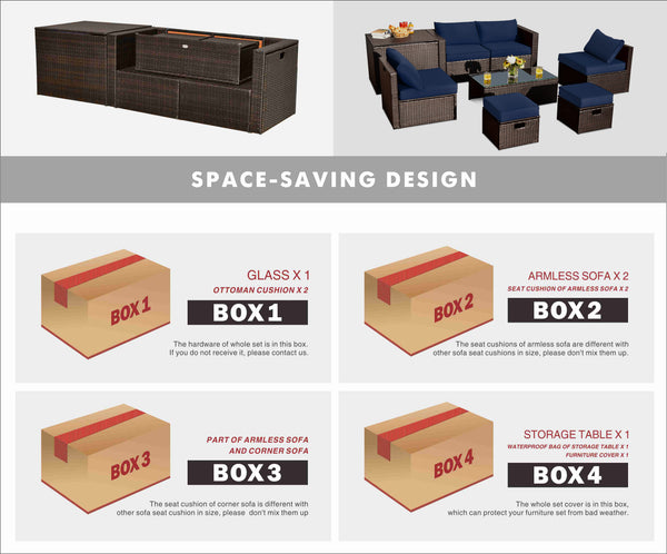 8-piece seat for more creative combinations Fetch different belongings with ease because of the practical coffee table Sturdier and safer to use with high quality tempered glass tabletop Soft and thick cushions for ultimate coziness Hold the ottomans' cus