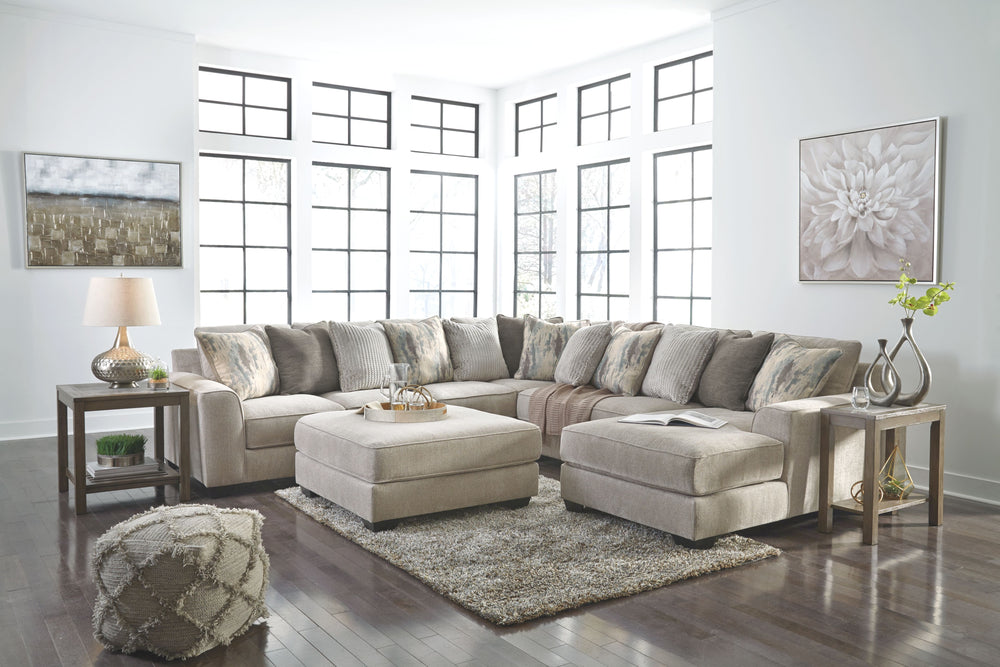 Plush and lovely, this living room set delights with deep comfort. Itâ€™s casually styled with big, roomy seats and modern textured chenille upholstery. Youâ€™ll find comfort in its soft back and reversible seat cushions. <h4><b>Ardsley - Pewter - LAF Sof