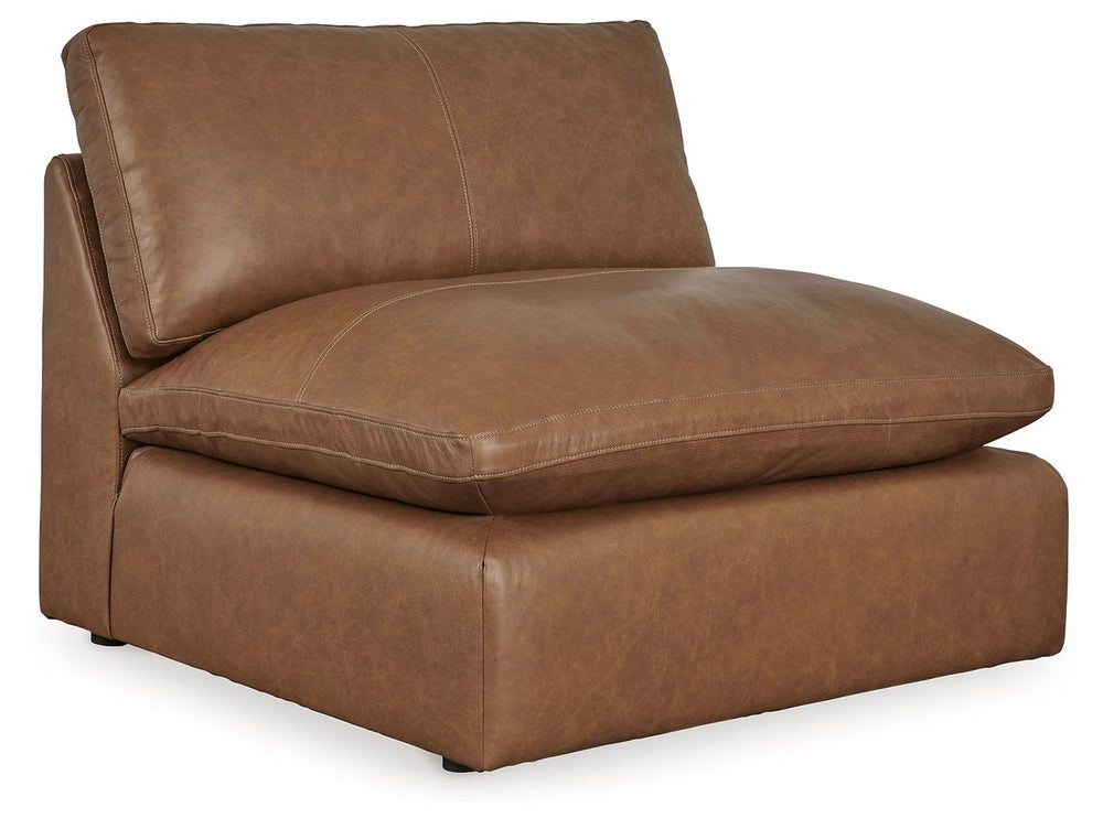 This armless chair is made with a combination of 100% top grain leather and faux leather upholstery. Fully finished on all sides, it pairs with other items in the series to make a modular sectional.<br><br><b>Additional Dimensions</b><br><ul><li>Seat dept