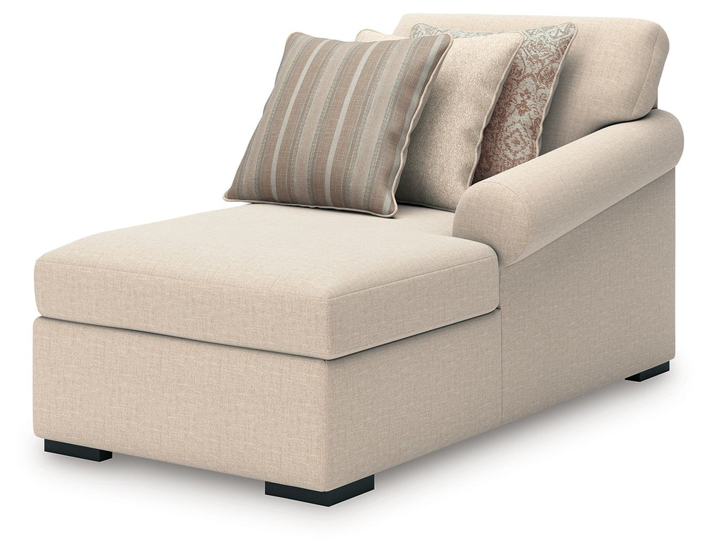 This right-arm facing corner chaise is made with Next-Gen Nuvellaâ„¢ (polyester) fade-resistant, washable fabric. Fully finished on all sides, it pairs with other items in the series to make a modular sectional.<br><br><b>Additional Dimensions</b><br><ul>