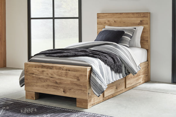  this twin panel bed with storage brings cozy outdoor vibes to your bedroom. Two storage drawers keep clothes