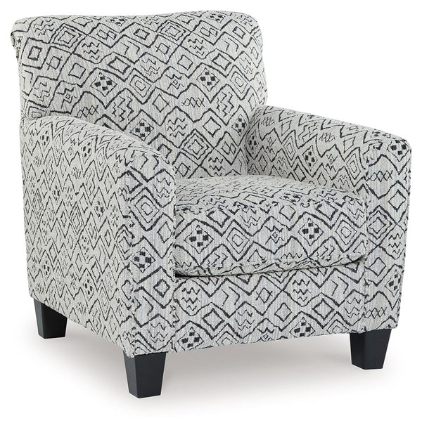 Add visual variation to your contemporary hideaway. This accent chair caps off your aesthetic with a welcome pop of pattern. In neutral hues, the eye-catching piece stays versatile enough to pair with existing seating. Stage it with another chair to creat