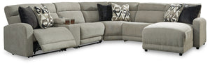 Delightfully modern. Exceptionally comfortable. When it comes to modular furniture with easy-elegant appeal, itâ€™s hard to beat this power reclining sectional with chaise. Wrapped in a decadently plush stone-tone fabric for neutral versatility, this chic
