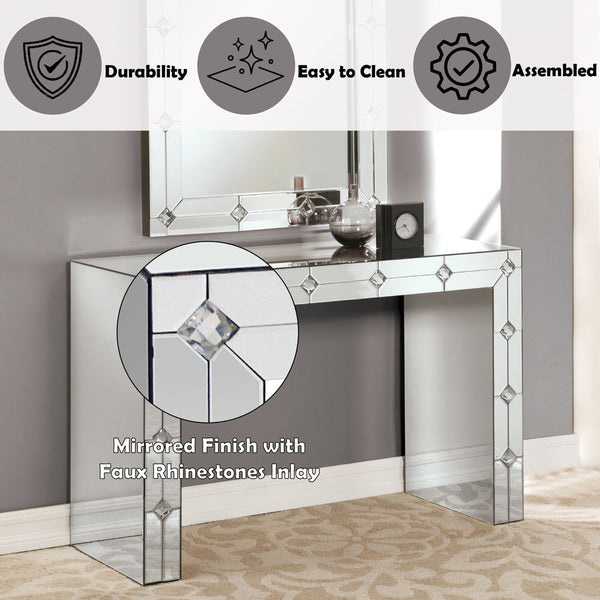 Hessa - Accent Table - Mirrored & Faux Rhinestone