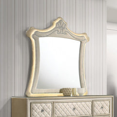 Box Spring Required Button Tufted Padded Headboard LED Included (Headboard & Mirror) Drawer: Side Metal Drawer Glide, Dovetail Drawer Included, 3/4 Extension, Safety Stop Included Glass Top Nightstand & Dresser Wooden Legs