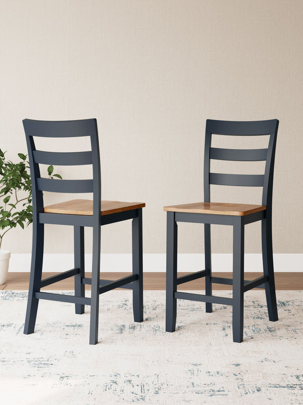 Complement your homeâ€™s simply relaxed sensibility with this counter height bar stool. A dark blue hue offers a chic contrast to the natural wood tone, for a casual look that vibes with a variety of aesthetics. Its hard, contoured seat design prioritizes