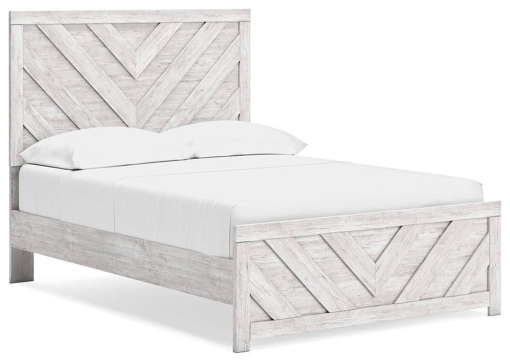 Charmingly designed, this full panel bed embraces the aesthetics of countryside living and repurposes them for modern settings. Its whitewash paint, replicating the wear and tear of time, appeals to your love of vintage character. And a chic chevron patte