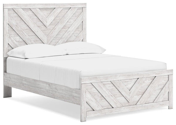 Charmingly designed, this full panel bed embraces the aesthetics of countryside living and repurposes them for modern settings. Its whitewash paint, replicating the wear and tear of time, appeals to your love of vintage character. And a chic chevron patte