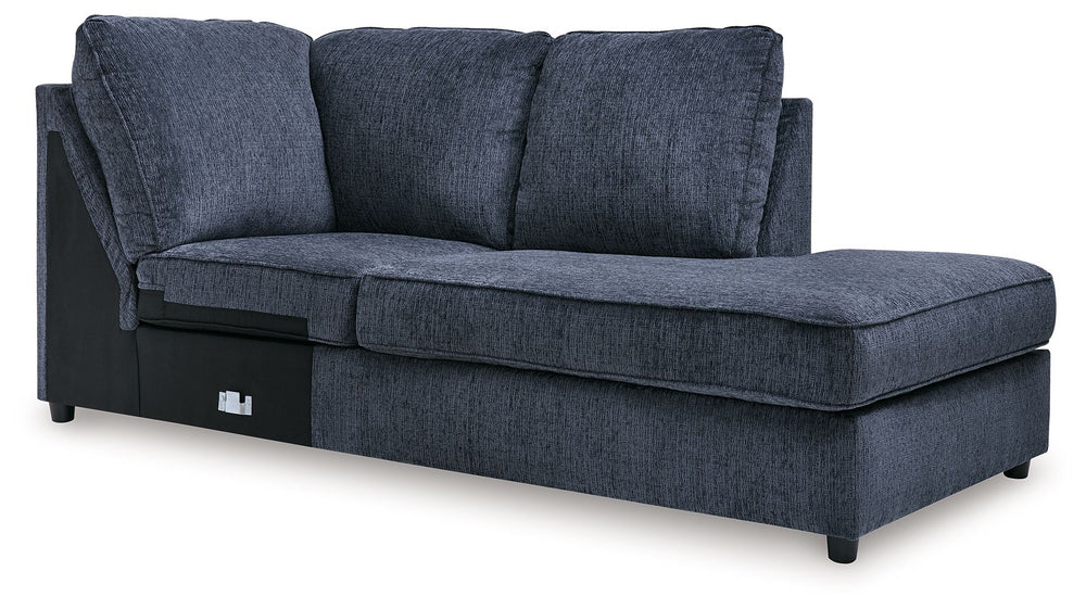 This right-arm facing corner chaise is made with polyester upholstery. Pairs with other items in the series to make a sectional.<br><br><b>Additional Dimensions</b><br><ul><li>Arm height: 25-"</li><li>Seat depth: 68-"</li><li>Seat height: 20-"</li><li>Top