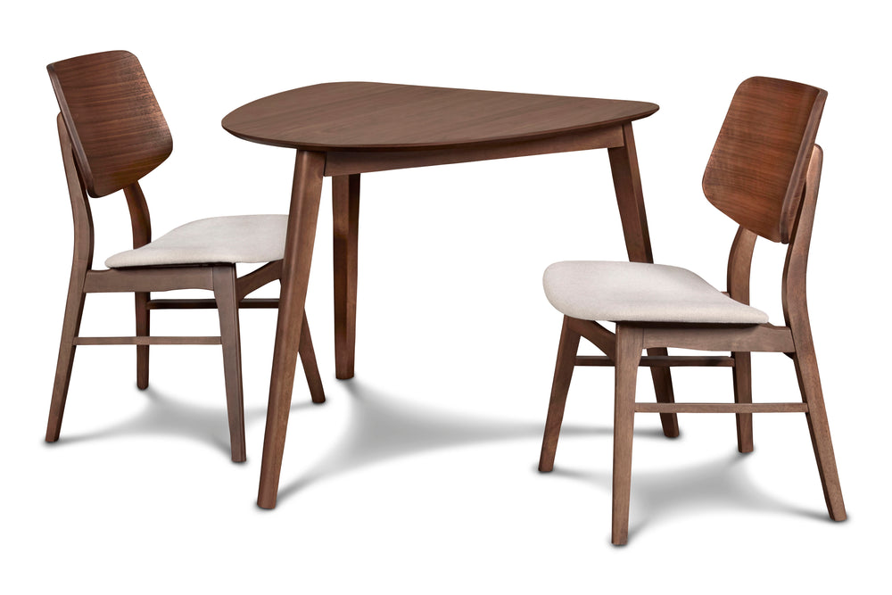 The Oscar Mid-Century Modern Wood 3-Piece Dining Set seamlessly combines timeless design with practical functionality. This elegant set, including a corner dining table and two dining chairs, captures the essence of Mid-Century Modern style with its clean