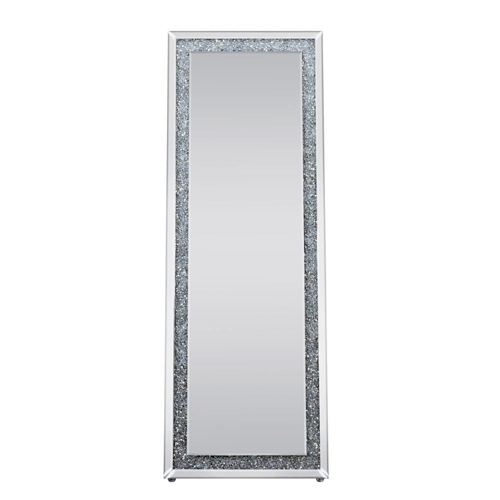 Make a striking statement in your home or office with this Noralie Floor Mirror. Featuring a rectangular shape and mirror frame with faux diamond inlay, it creates a bold, yet elegant textured look. Contemporary yet beautifully crafted, this mirror will s