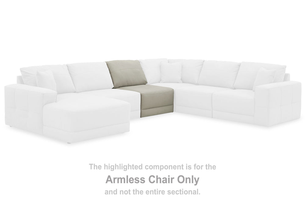 This armless chair is made with faux nubuck leather upholstery. Fully finished on all sides, it pairs with other items in the series to make a modular sectional.<br><br><b>Additional Dimensions</b><br><ul><li>Seat depth: 27-"</li><li>Seat height: 19-"</li