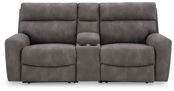 Next-Gen Durapella - Slate - 3-Piece Power Reclining Sectional Loveseat With Console