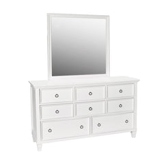 The Tamarack Mirror in white offers a perfect blend of durability and style. Crafted with a combination of solid poplar, basswood veneers, and eco-friendly manufactured wood, this mirror ensures strength and long-lasting durability. Its versatile transiti