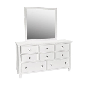 The Tamarack Mirror in white offers a perfect blend of durability and style. Crafted with a combination of solid poplar, basswood veneers, and eco-friendly manufactured wood, this mirror ensures strength and long-lasting durability. Its versatile transiti