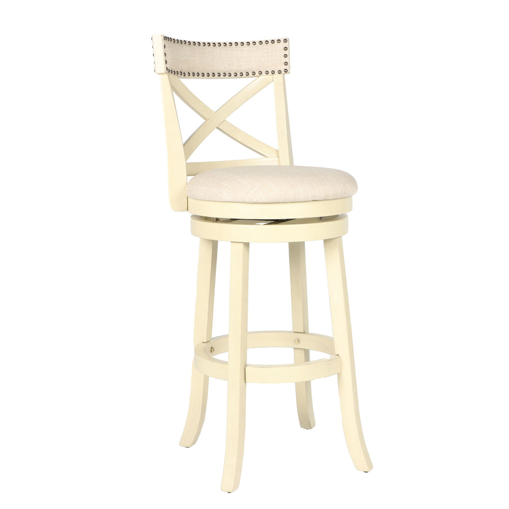 The New Classic Furniture York Pub Height Swivel Bar Stool offers long-lasting strength and durability with its Rubberwood solids and manufactured wood construction. The circular footrest enhances stability, while the 360-degree swivel feature provides co
