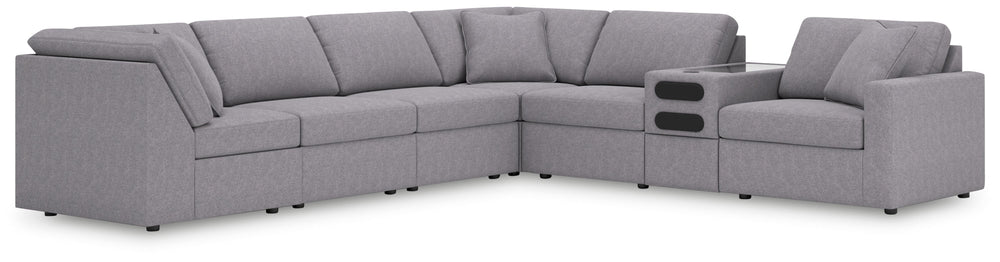 Looking cool and contemporary is great. But when it comes down to it, youâ€™re all about low-maintenance lounging. With the performance fabric on this sectional with audio system, cleaning spills is a breeze. Its customizable modular design caters to your