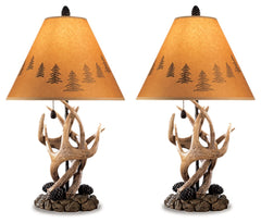 Bring home an upscale touch of mountain retreat style with this richly rustic table lamp. Amazing how a rugged mix of rock, antler and pinecone accents looks so beautifully refined in the right setting.<br><br><b>Additional Dimensions</b><br><ul><li>Shade