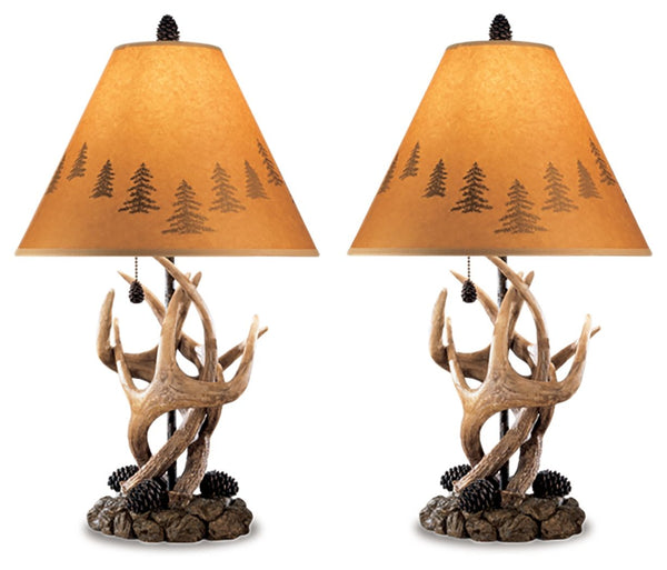 Bring home an upscale touch of mountain retreat style with this richly rustic table lamp. Amazing how a rugged mix of rock, antler and pinecone accents looks so beautifully refined in the right setting.<br><br><b>Additional Dimensions</b><br><ul><li>Shade