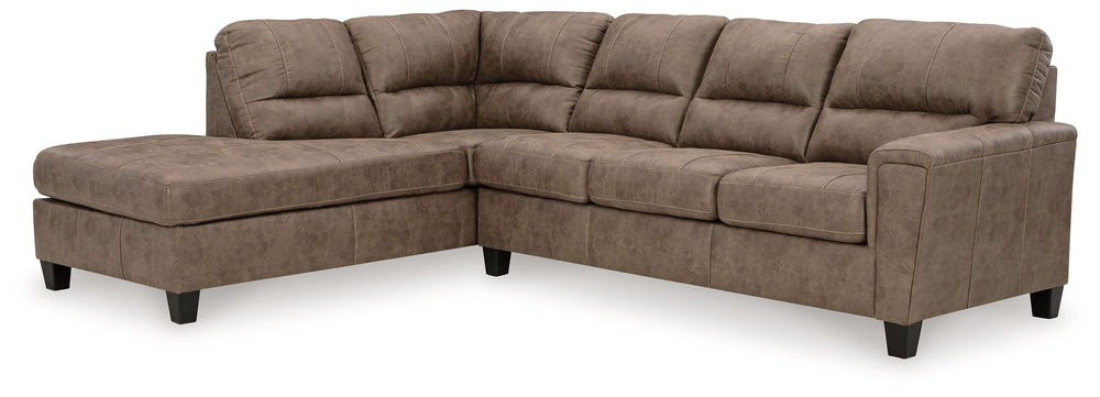 This decidedly modern sleeper sectional with chaise proves less is more, bringing simply inviting style to your living room. Take the guesswork out of decoratingâ€”its warm faux leather has a universal appeal, pairing with casual and contemporary aestheti