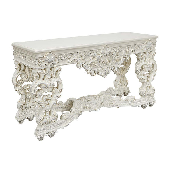 The Persian influence in the conceptualization and presentation of the Sornina coffee table makes it a timeless creation. Featuring a sturdy wooden construction, this console table features a round tabletop that is followed by intricate detailing around t