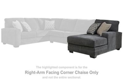 This right-arm facing corner chaise is made with polyester upholstery. Pairs with other items in the series to make a sectional.<br><br><b>Additional Dimensions</b><br><ul><li>Seat depth: 51-"</li><li>Seat height: 21-"</li><li>Arm height: 26-"</li><li>Top