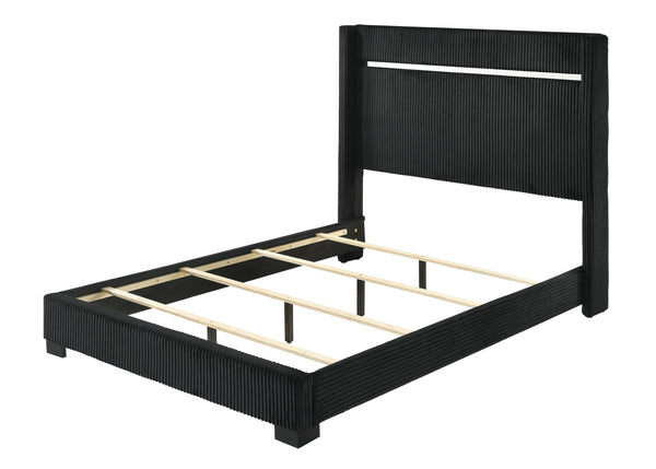  textured headboard that commands attention. The accompanying case goods