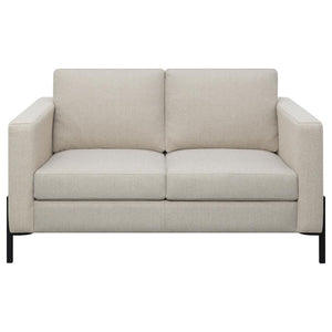  this sofa exudes elegance. The subtle textured herringbone fabric offers a refined touch