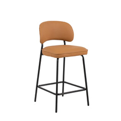 The Blythe Orange Faux Leather Counter Chair set combines modern design with practical comfort, perfect for enhancing any contemporary space. Each set includes two counter-height chairs with a sleek, arched back and low profile for a refined look. The tan