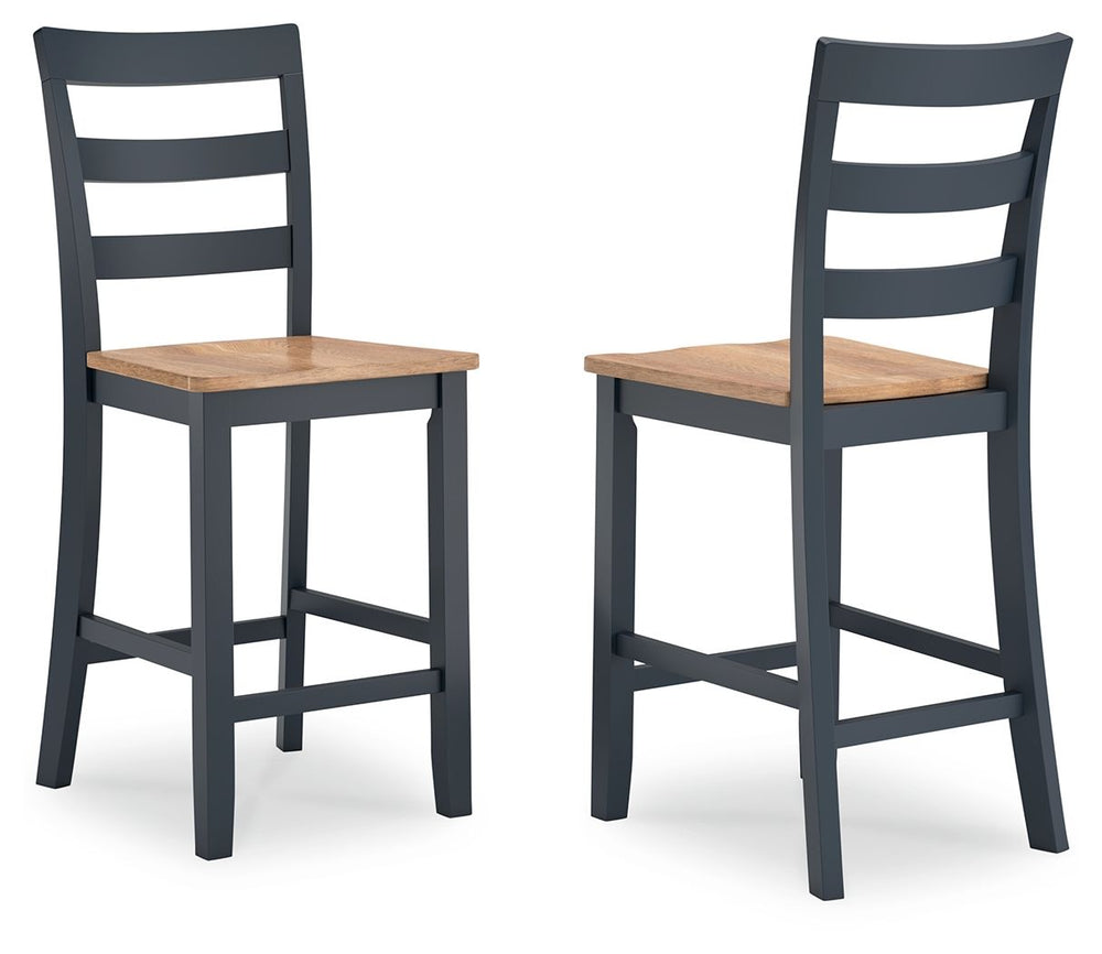 Complement your homeâ€™s simply relaxed sensibility with this counter height bar stool. A dark blue hue offers a chic contrast to the natural wood tone, for a casual look that vibes with a variety of aesthetics. Its hard, contoured seat design prioritizes