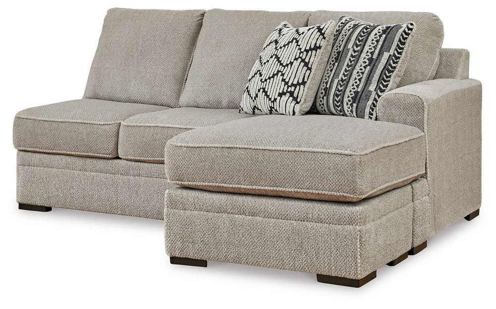 This right-arm facing sofa chaise is made with polyester upholstery. Pairs with other items in the series to make a sectional.<br><br><b>Additional Dimensions</b><br><ul><li>Arm height: 28-"</li><li>Seat depth: 46-"</li><li>Seat height: 23-"</li><li>Top o
