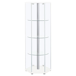 Zahavah - 4-Shelf Hexagonal Clear Glass Curio Cabinet - White