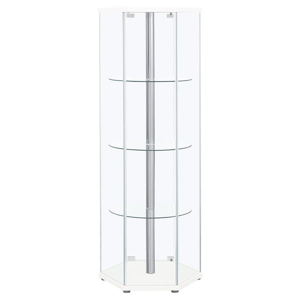 Zahavah - 4-Shelf Hexagonal Clear Glass Curio Cabinet - White