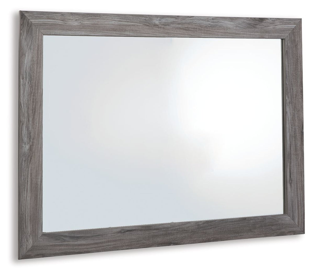 Alluring smoky gray hues create an ambiance that just feels right. This bedroom mirror has a charming wood-like appeal enriched by neutral tones and a textured look. Whether it-'s mounted on a dresser or to a wall, it brings a refined yet relaxed feel to 