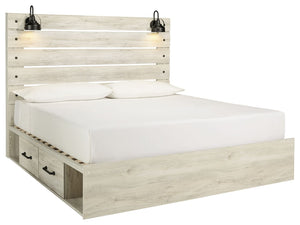 Cambeck - Whitewash - King Panel Bed with 4 Storage Drawers
