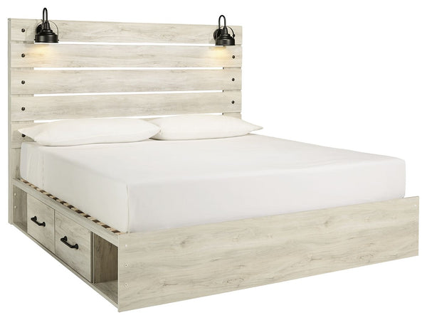 Cambeck - Whitewash - King Panel Bed with 4 Storage Drawers