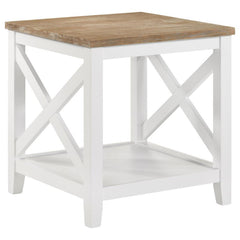 Instill rustic style with a charming two-tone end table that complements casual decor to perfection. From farmhouse to cottage to coastal, the versatile side table adds inviting style as it provides an ideal spot for a lamp or vase of flowers. Its two-ton
