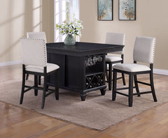 Elevate your dining experience with this elegant counter-height dining group, designed for both style and functionality. The sophisticated table features a rich, dark finish with intricate detailing along the edges, creating a refined and timeless appeal.