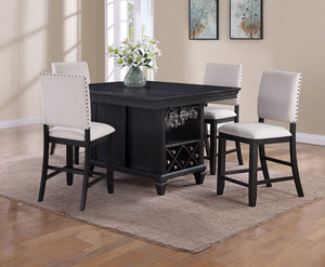 Elevate your dining experience with this elegant counter-height dining group, designed for both style and functionality. The sophisticated table features a rich, dark finish with intricate detailing along the edges, creating a refined and timeless appeal.