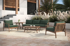 The Ashton 5-Piece Patio Set in Moss Green, featuring a spacious sofa, two club chairs, an end table, and a coffee table, is the perfect blend of durability, comfort, and timeless style for any outdoor space. Expertly crafted from FSC-Certified Acacia sol