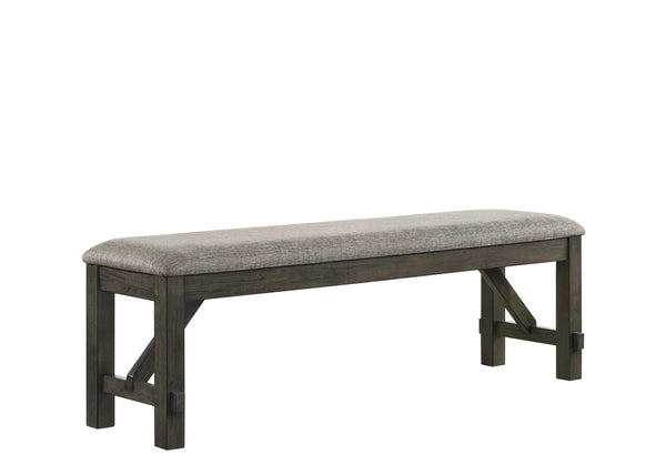 The Gulliver Upholstered Dining Bench in rustic brown offers a combination of quality construction and timeless design, making it a versatile addition to your home. This bench is crafted from durable solid rubberwood and acacia wood veneers, ensuring long