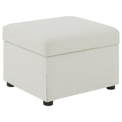 This versatile storage ottoman enriches your living space with stylish functionality. Upholstered in soft, neutral fabric, its hydraulic lift top reveals hidden storage perfect for stashing blankets, magazines, or personal essentials. Use as a footrest, e