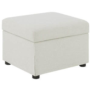 This versatile storage ottoman enriches your living space with stylish functionality. Upholstered in soft, neutral fabric, its hydraulic lift top reveals hidden storage perfect for stashing blankets, magazines, or personal essentials. Use as a footrest, e