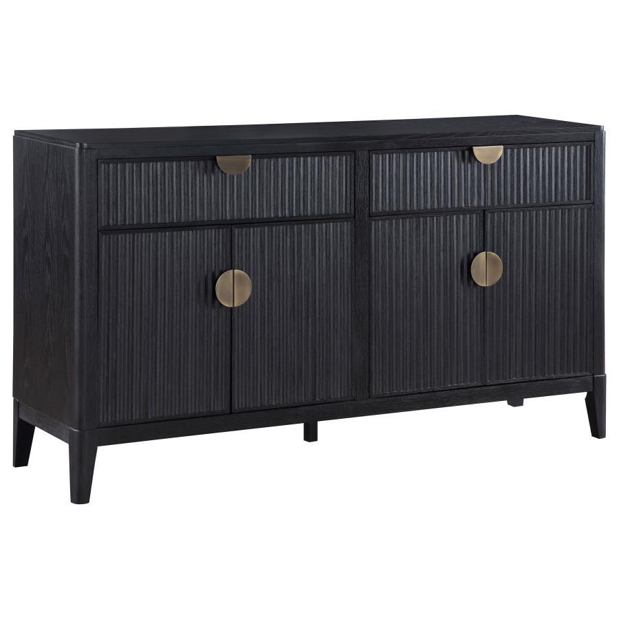 Captivating with a touch of Art Deco style, this black wood sideboard is a functional and fashionable addition to your dining room or living space. A great choice for expanding dining room storage, this chic sideboard is built of Asian hardwoods and wood 