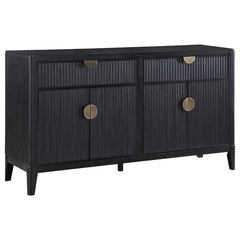 Captivating with a touch of Art Deco style, this black wood sideboard is a functional and fashionable addition to your dining room or living space. A great choice for expanding dining room storage, this chic sideboard is built of Asian hardwoods and wood 