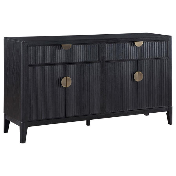 Captivating with a touch of Art Deco style, this black wood sideboard is a functional and fashionable addition to your dining room or living space. A great choice for expanding dining room storage, this chic sideboard is built of Asian hardwoods and wood 