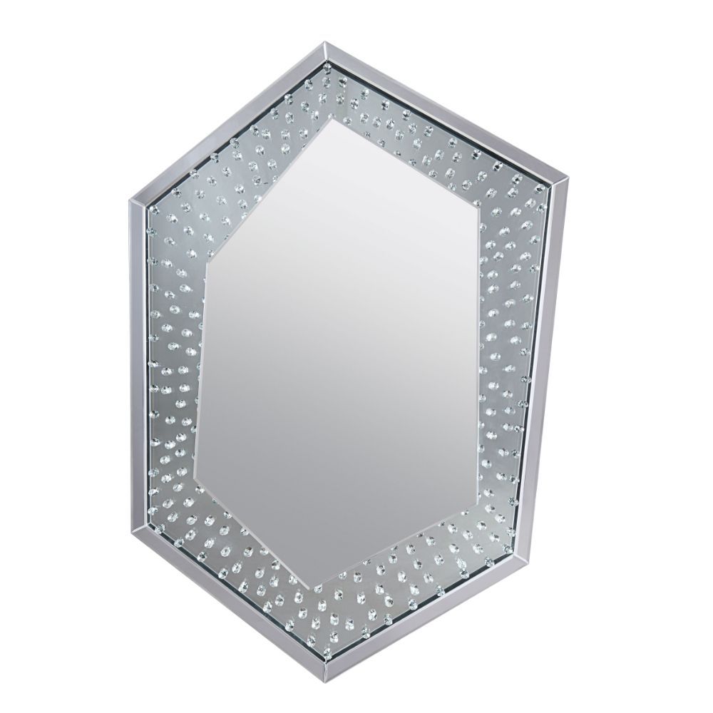Open up space in any room with this sophisticated, eye-catching, Nysa wall mirror. Its clean-lined hexagon silhouette brings visual appeal to your decor, while its shimmering mirrored frame is perfect set against a crisp white wall for a prominent look. L