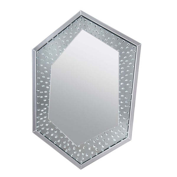 Open up space in any room with this sophisticated, eye-catching, Nysa wall mirror. Its clean-lined hexagon silhouette brings visual appeal to your decor, while its shimmering mirrored frame is perfect set against a crisp white wall for a prominent look. L