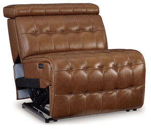 This power armless recliner is made with a combination of 100% top grain leather and faux leather upholstery. Pairs with other items in the series to make a sectional.<br><br><b>Additional Dimensions</b><br><ul><li>Adjustable height (max): 42.5-"</li><li>